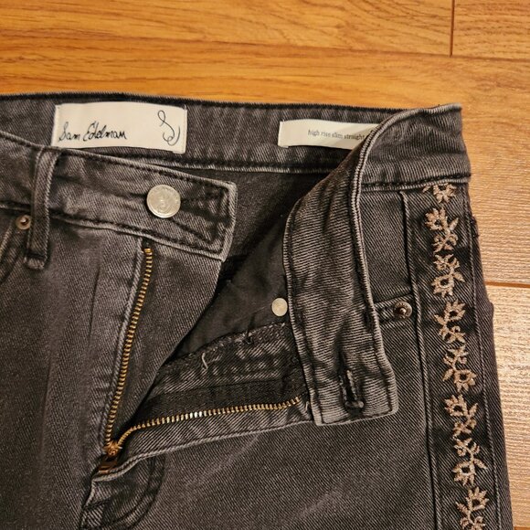 Sam Edelman High Rise Slim Straight Jeans with Side Seam Embroidery - Picture 3 of 14